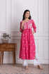 Fizaa Chikankari Kurti for Women With Pocket - Pink